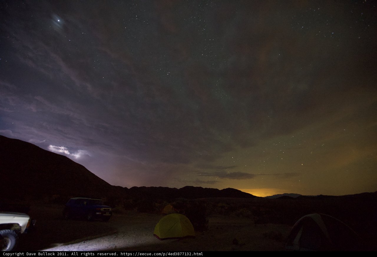 Camping under the stars during a lightning storm
