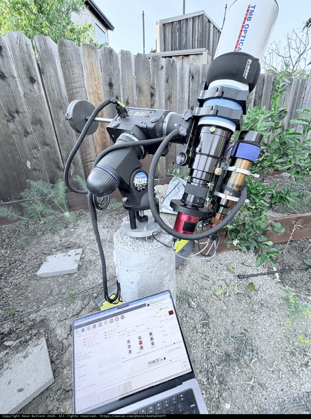 Backyard Astrophotography Setup with Telescope and Computer Control