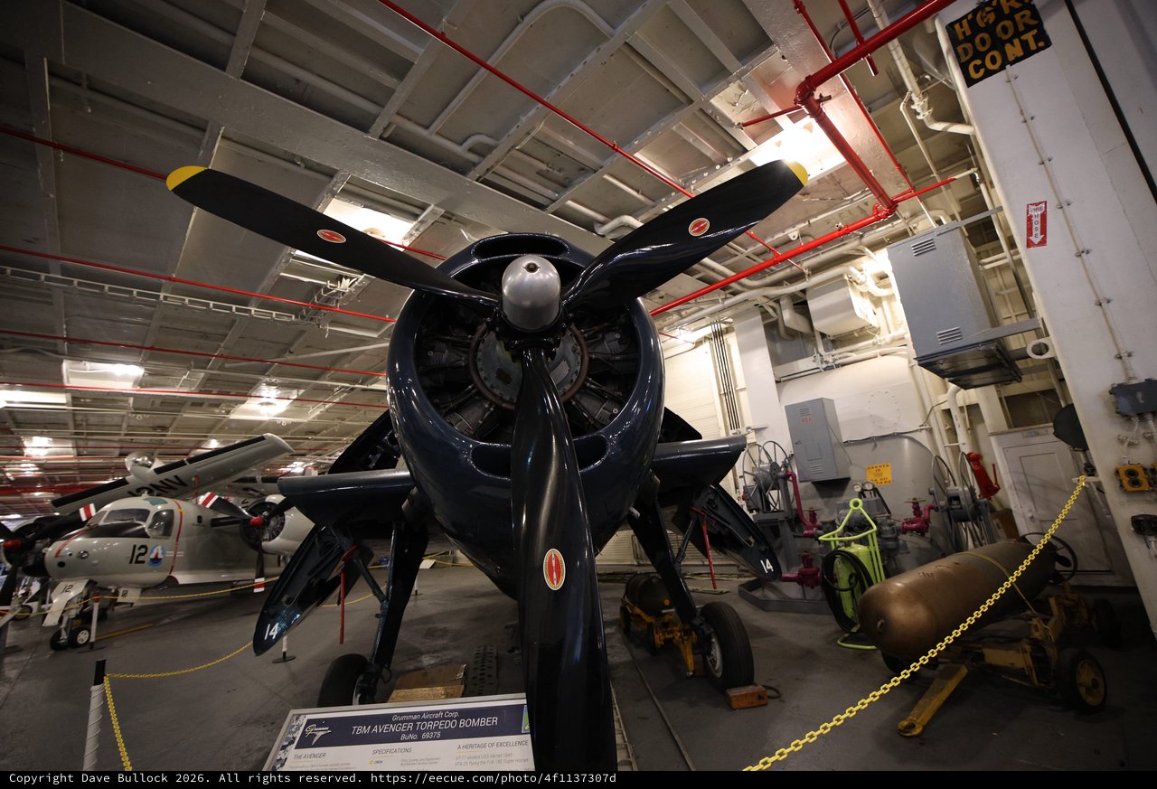 TBM Avenger Torpedo Bomber in USS Hornet Hangar Bay