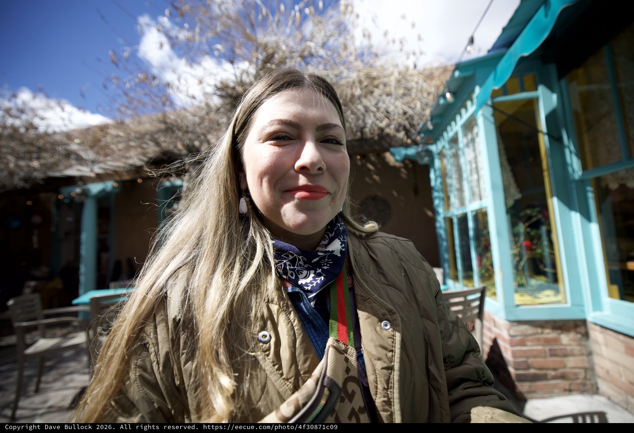 Portrait in Santa Fe: Woman at Turquoise Storefront