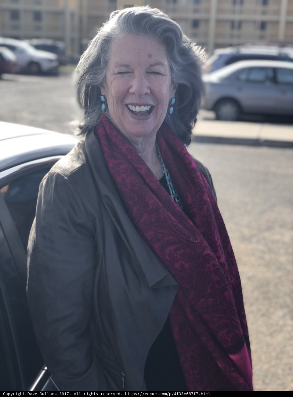 Happy Woman with Gray Hair and Scarf