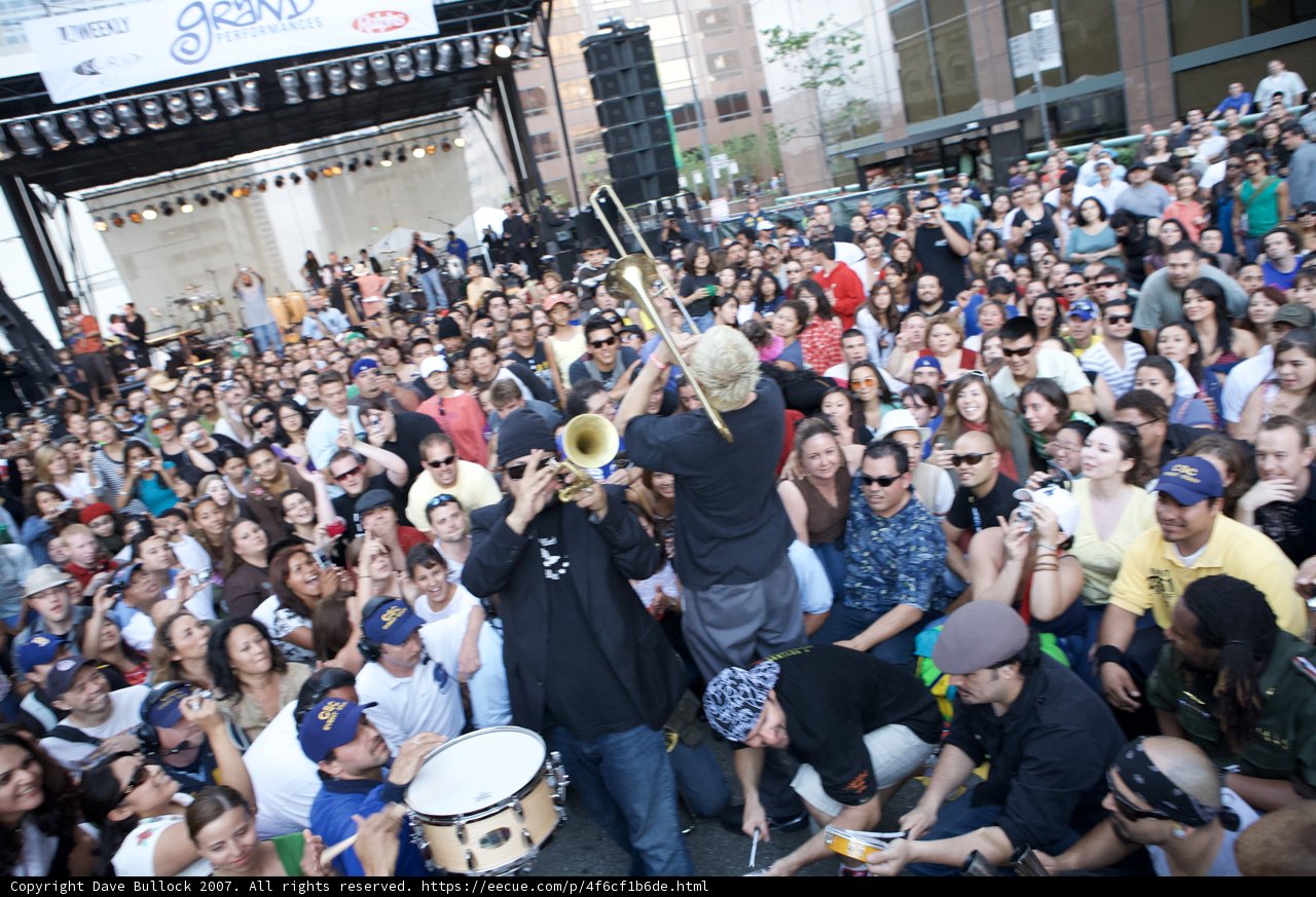 Trumpet Performance Draws a Large Crowd at Grand Performances Ozomatli