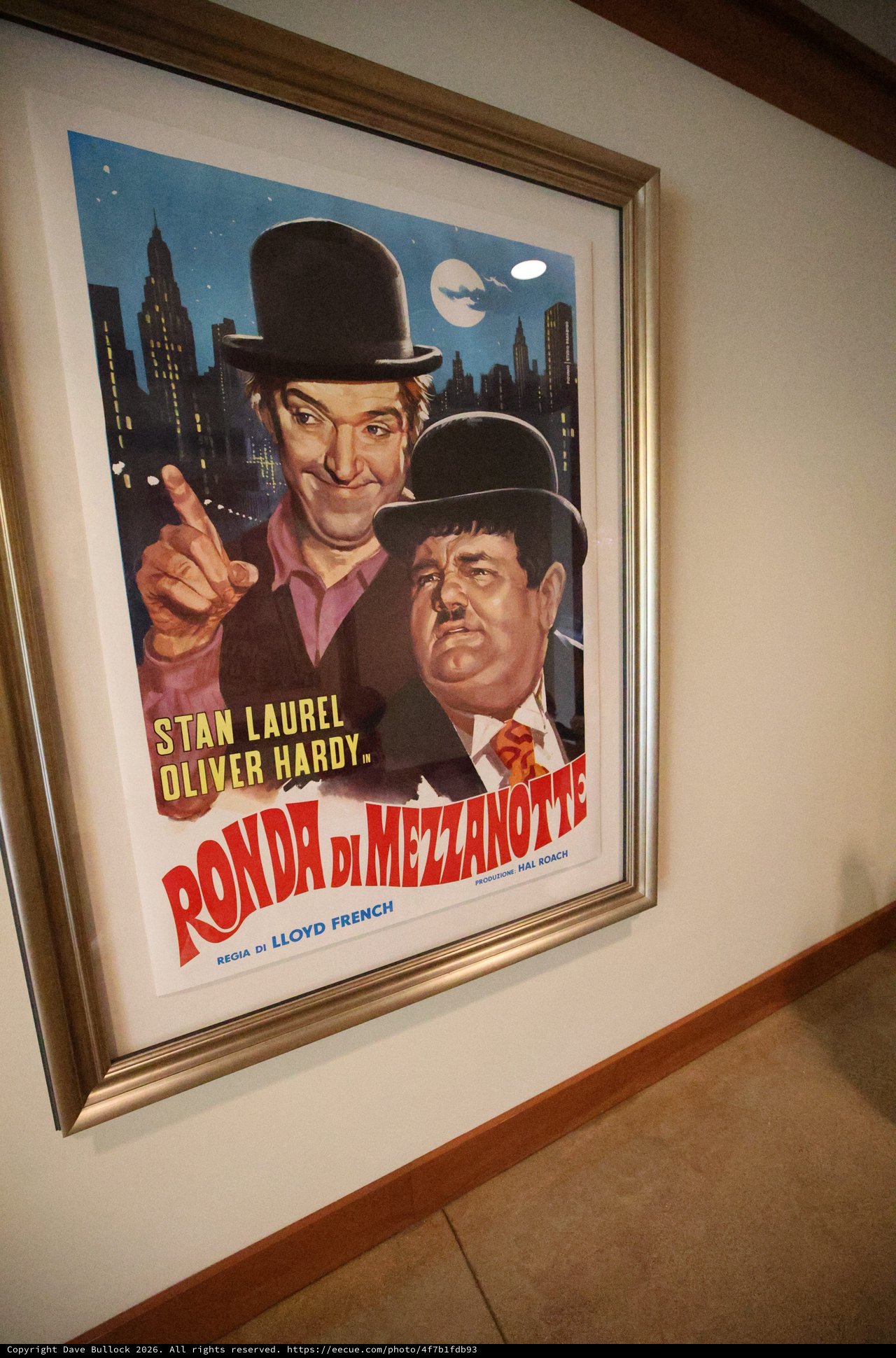 Vintage Laurel and Hardy Italian Movie Poster in Frame