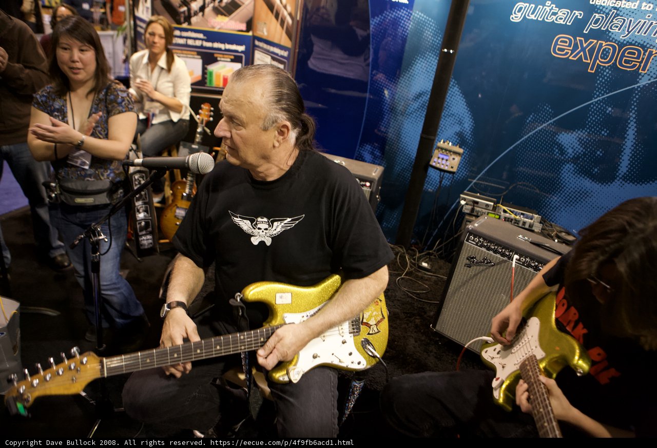 Dick Dale rocks the stage with his electric guitar at 2008 NAMM concert
