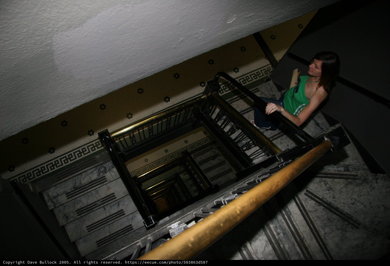 Vertigo View Down an Ornate Historic Stairwell