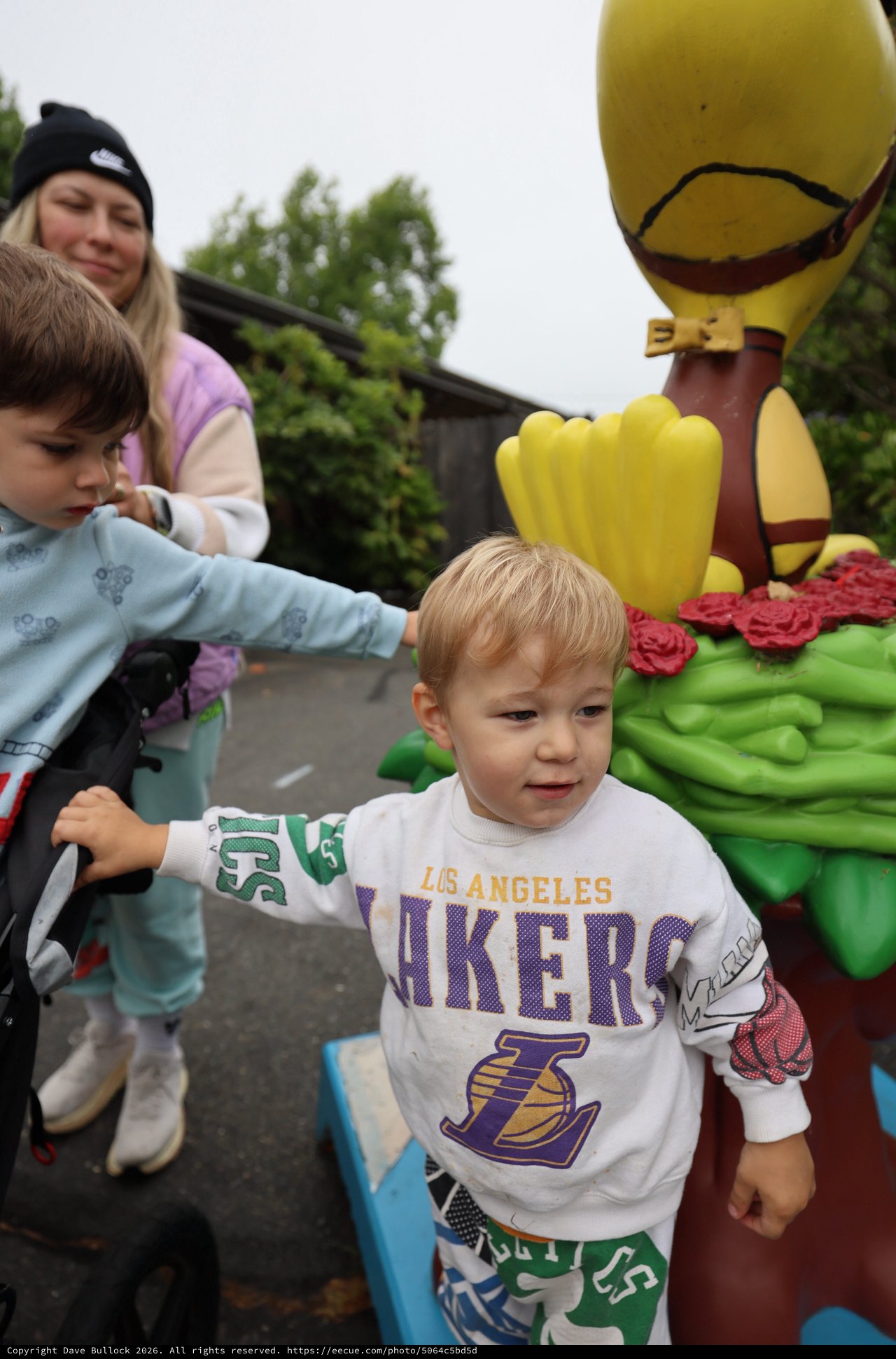 Young Children Explore Hot Air Balloon Festival Sculpture