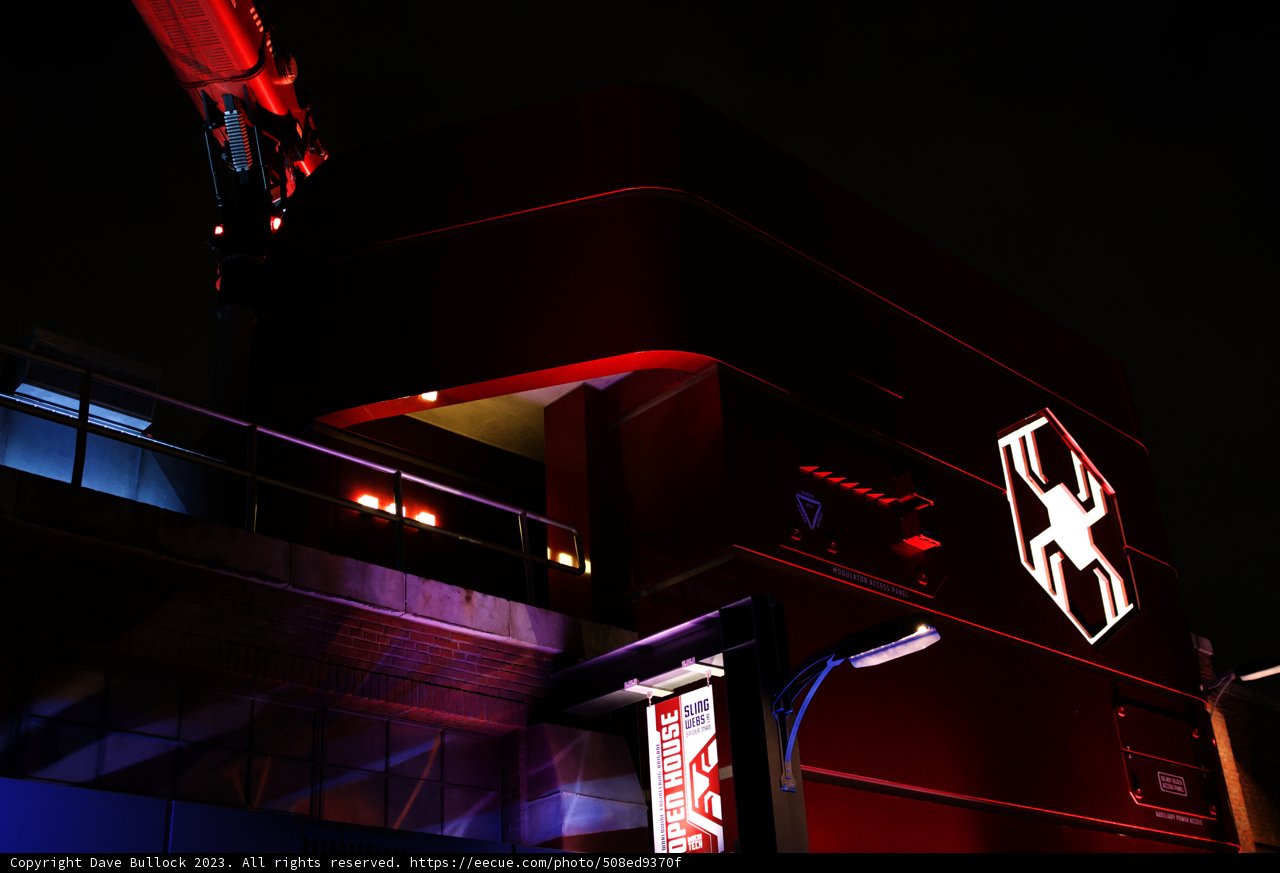 Red building with a fire truck
