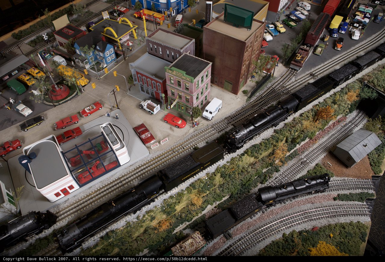 Miniature train on a bustling diorama