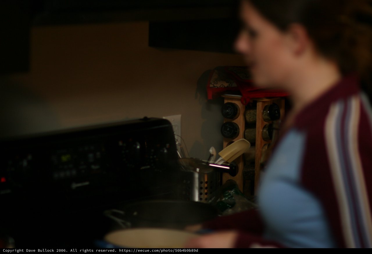 Late Night Cooking in a Dimly Lit Kitchen
