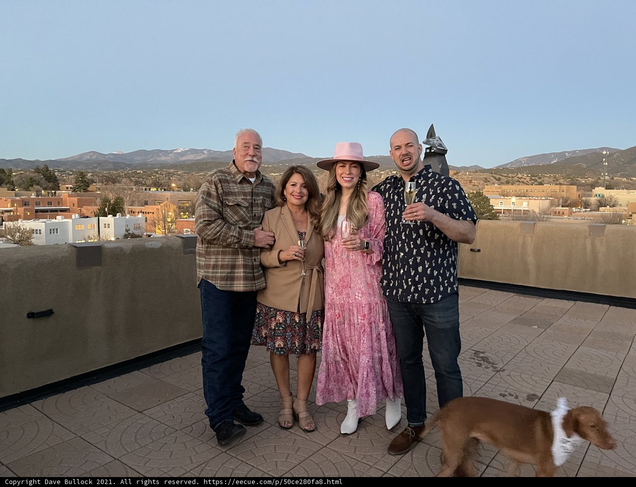Family Photo with Four Posers and One Pooch on Santa Fe Rooftop