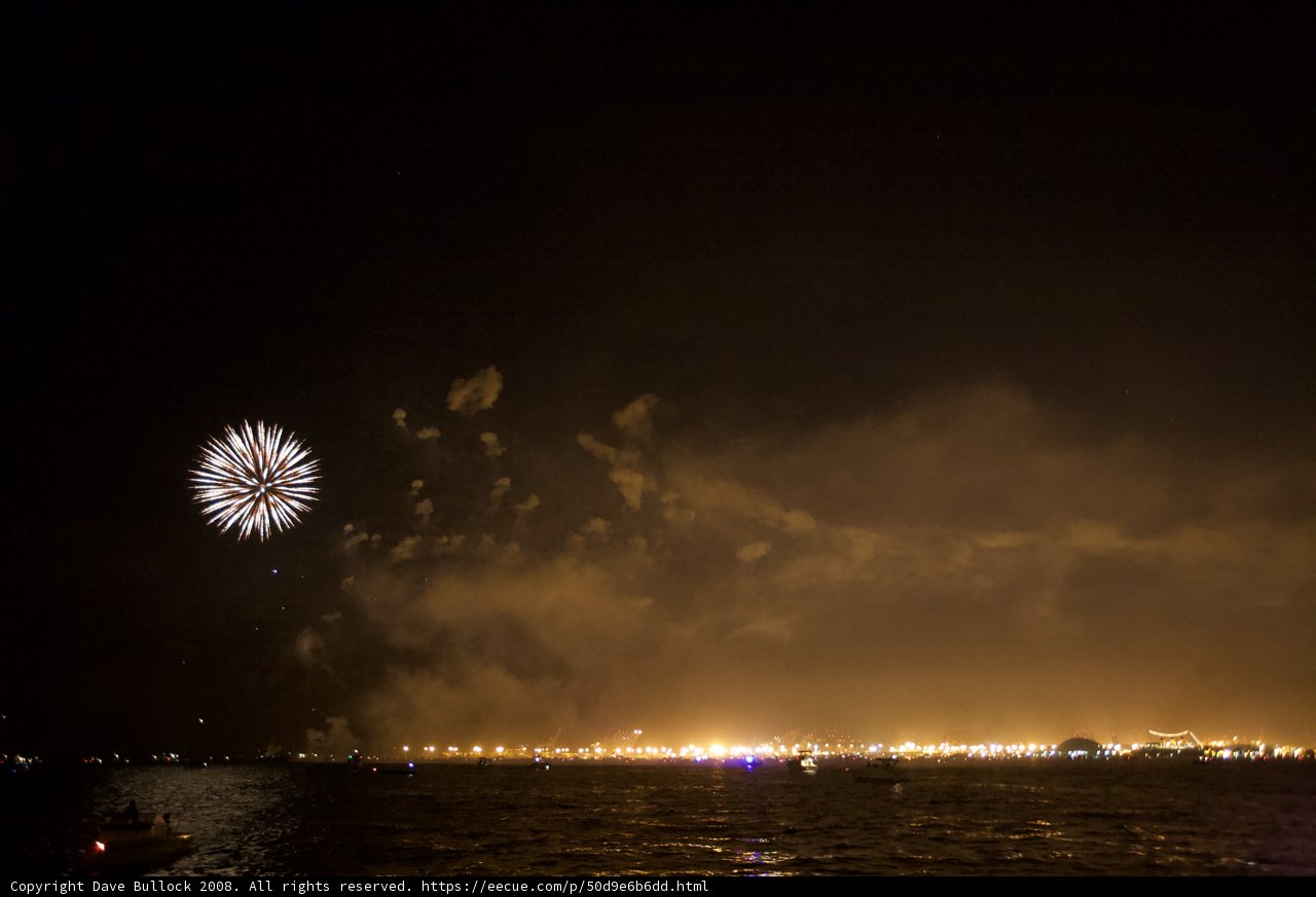 Sparkling Fireworks over the Nighttime Waters