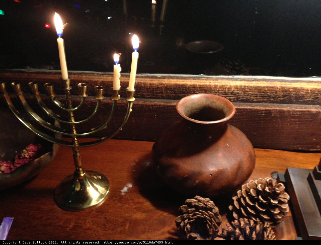 Festive Hanukkah Menorah and Pine Cone Vase