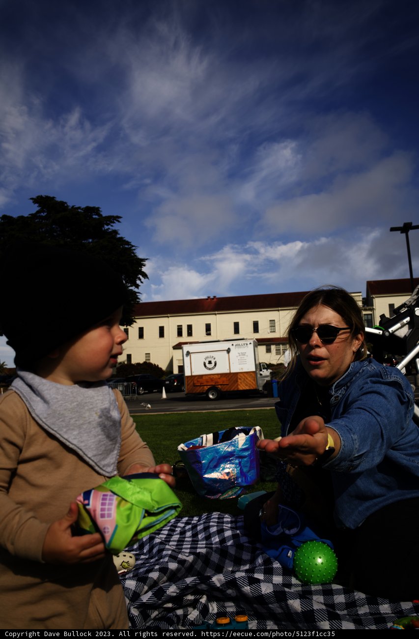 Gazing Under the Azure - A Mother and Child Moment in Presidio