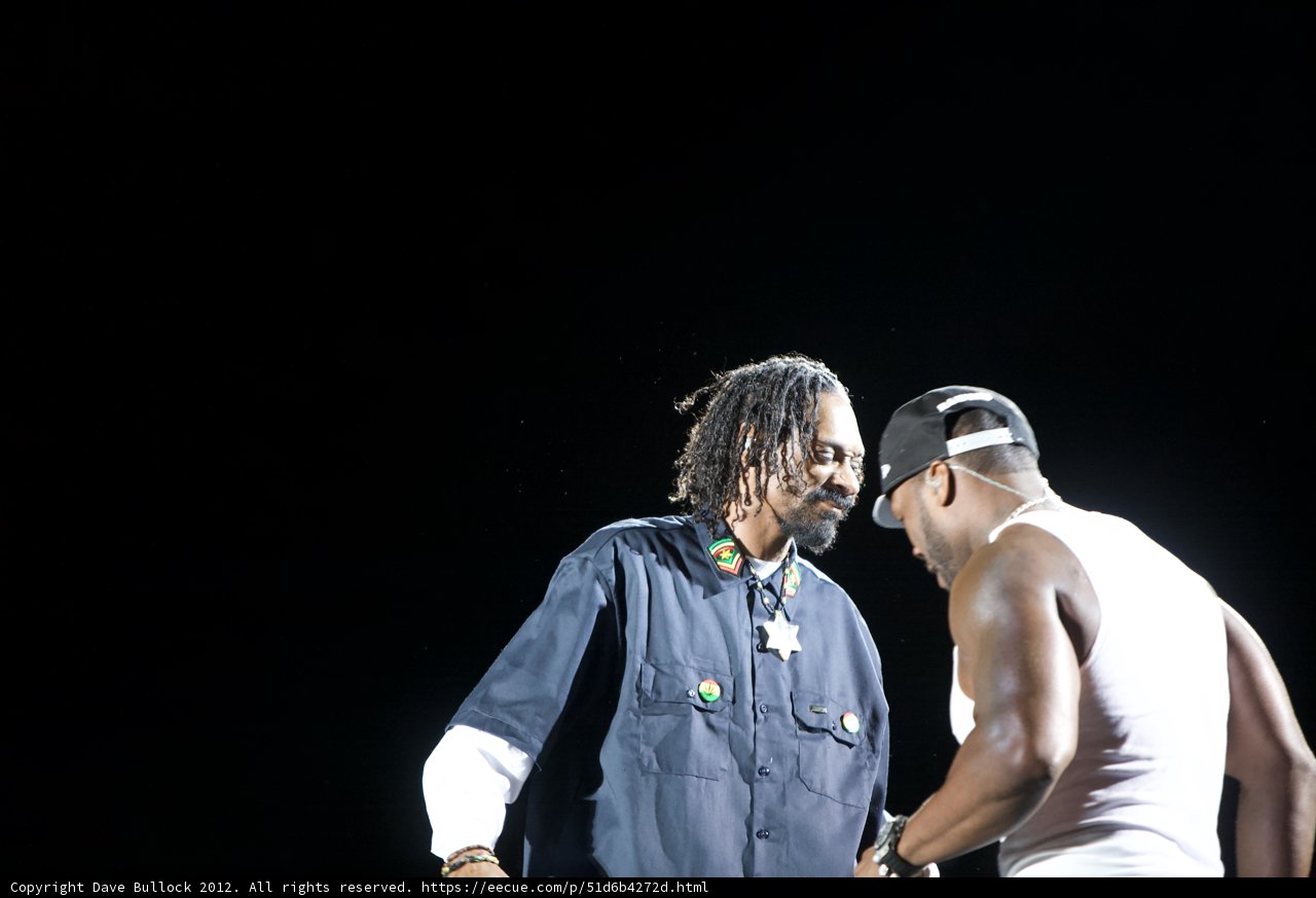 Two Men on Stage with Snoop Dogg