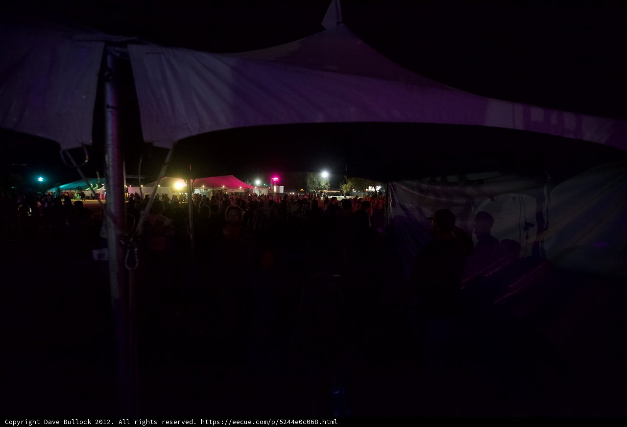 Nighttime Crowd Under Urban Tent