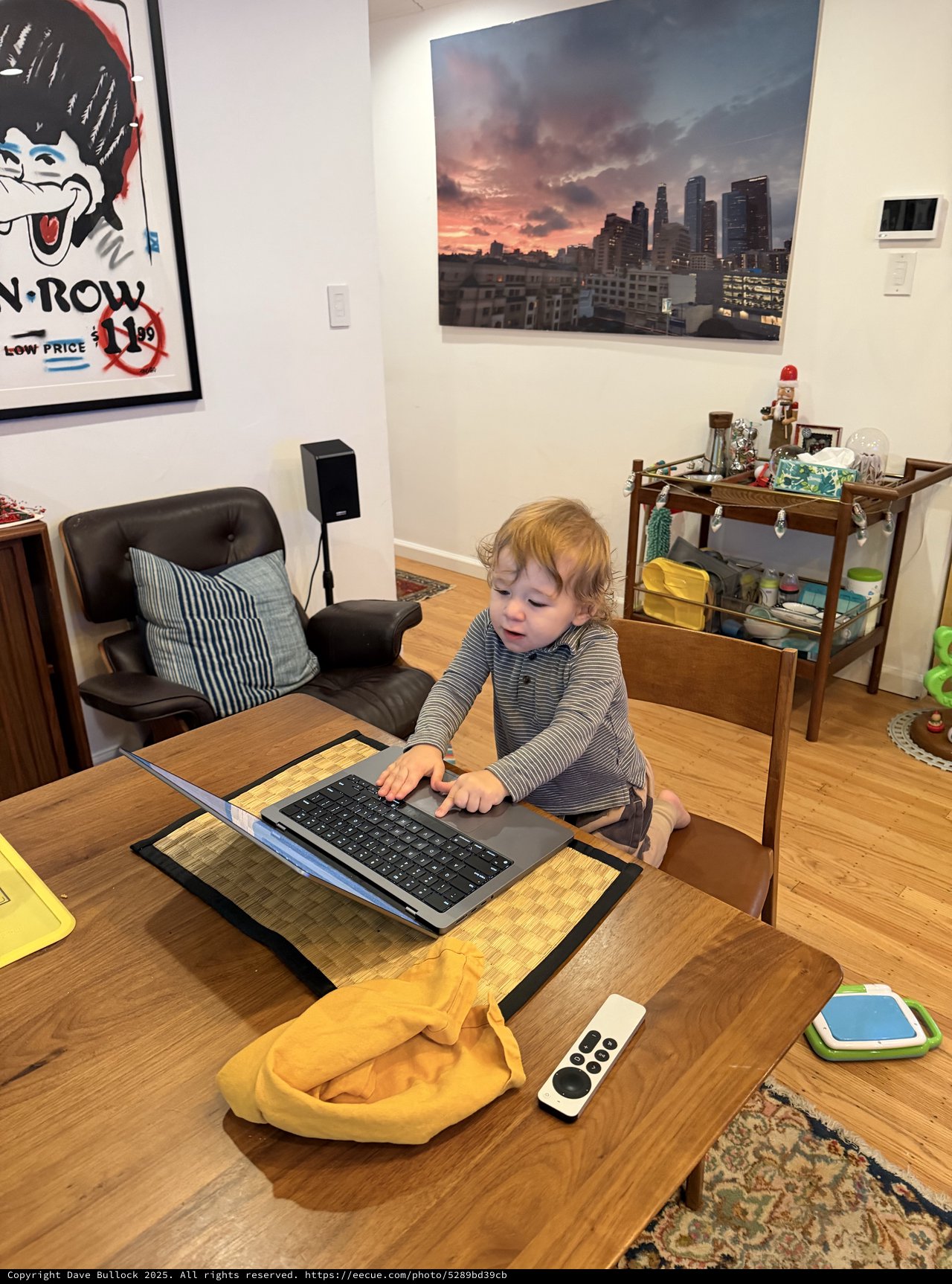 Toddler Working from Home at Wooden Desk
