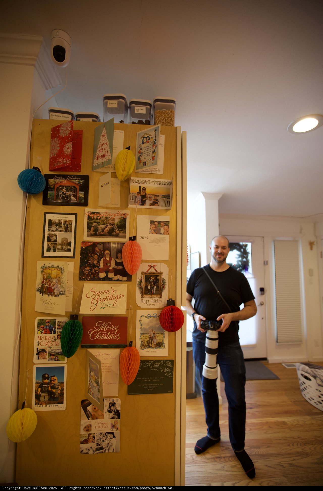 Holiday Card Display on Kitchen Refrigerator Door