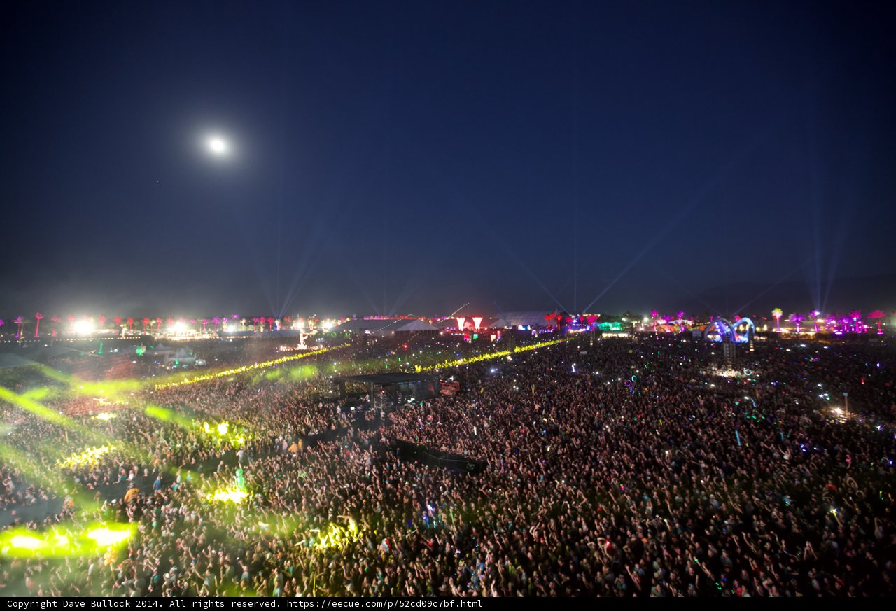 Lights and Lively Crowd at Coachella Music Festival