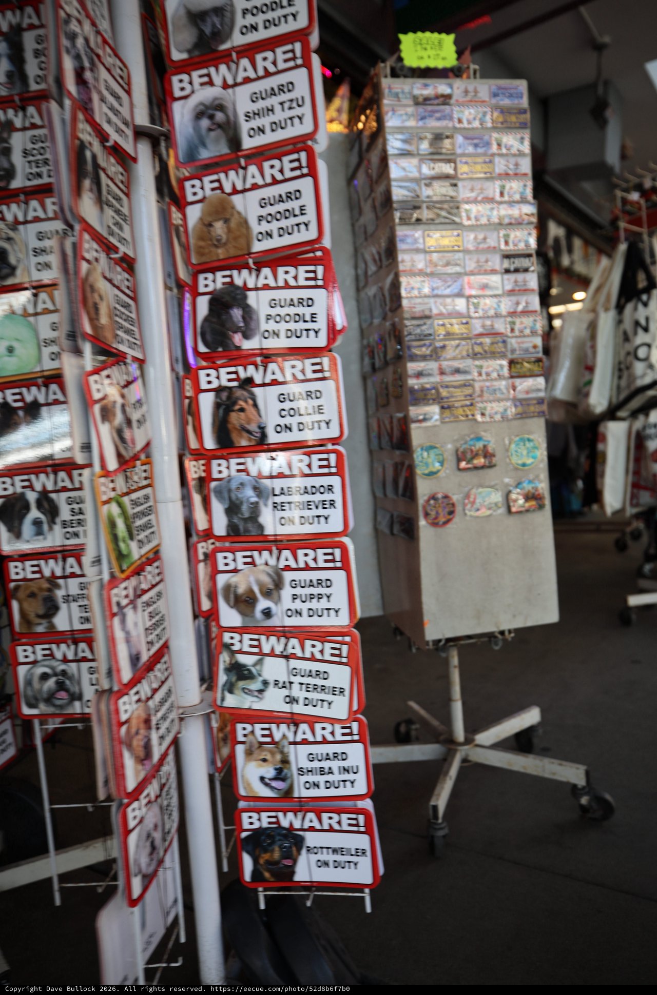 Humorous Beware Signs Display at Indoor Market