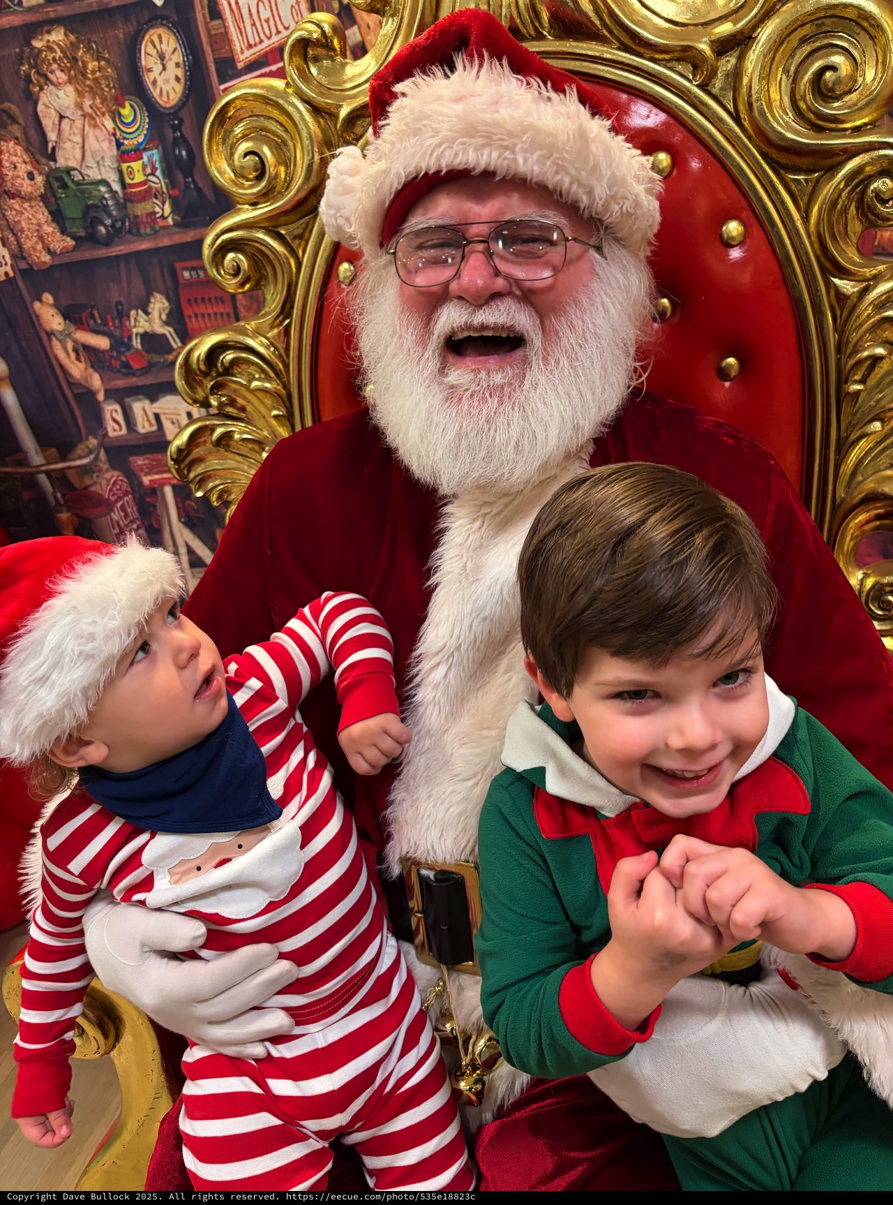 Santa Claus and Two Children on Golden Throne