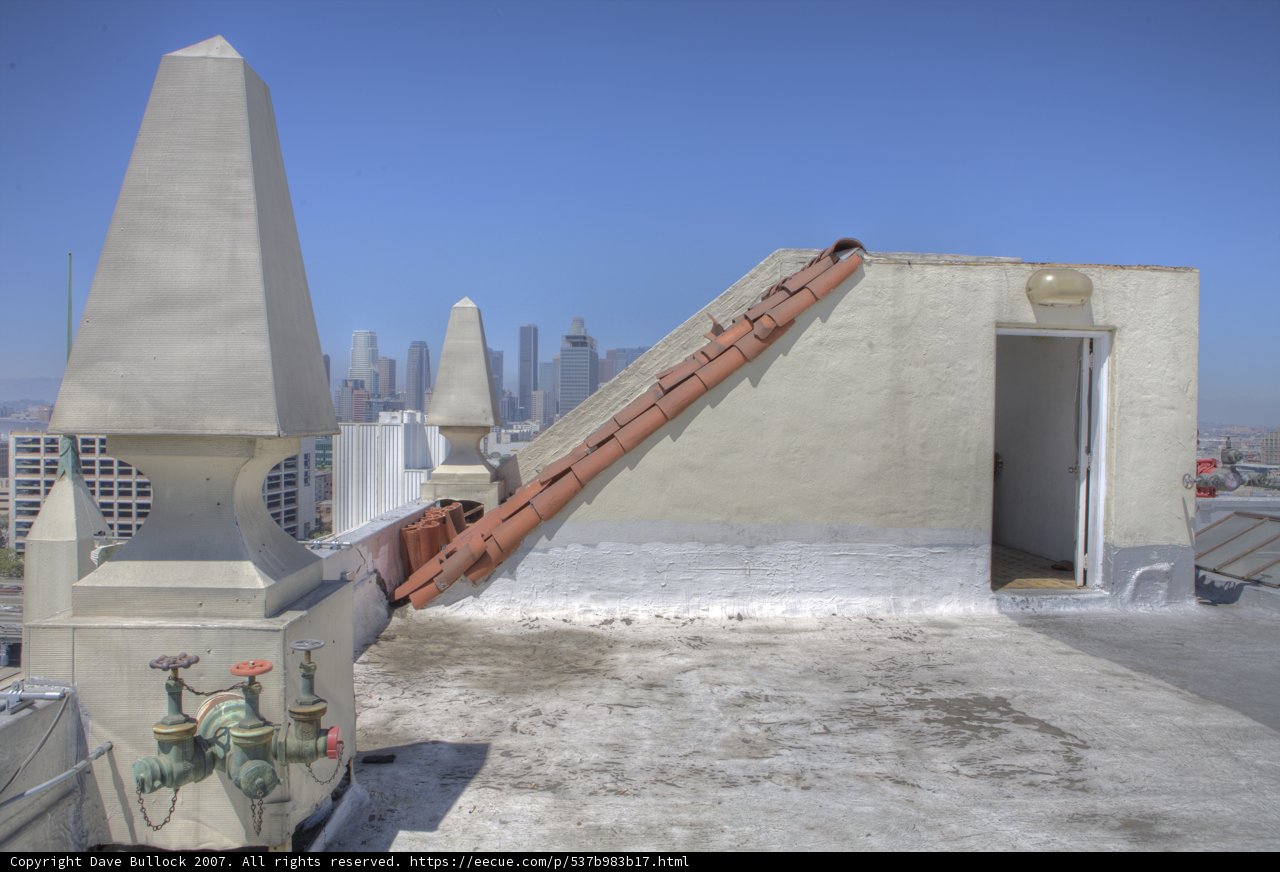 Rooftop Fire Hydrant with City Skyline