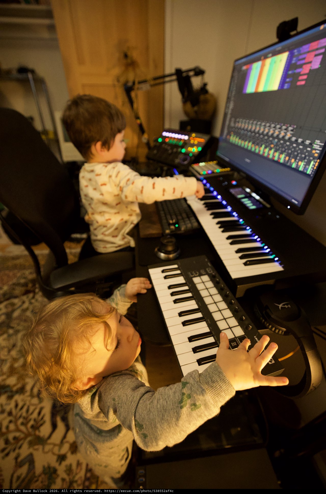 Young Children Making Music Together in Home Studio