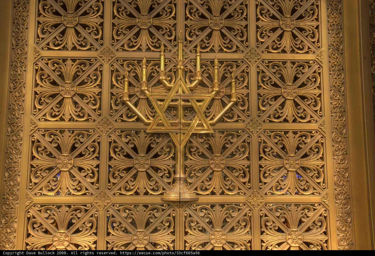 Gold Menorah Displayed in Sacred Building