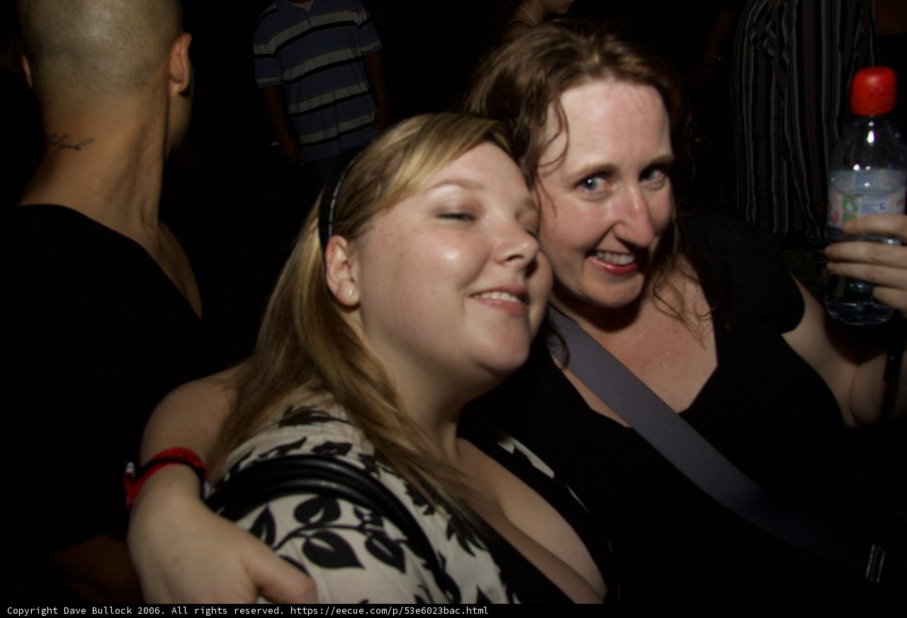 Urban Nightlife: Two Women Hugging at Club Party