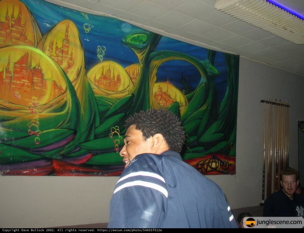 Man admiring the lively mural