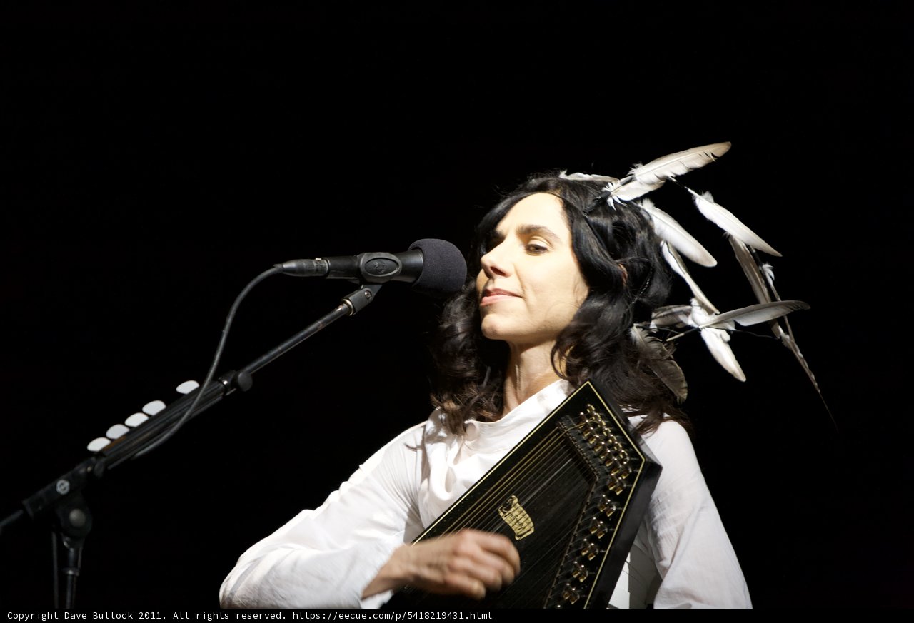 PJ Harvey performing at Coachella with Feathers in Her Hair