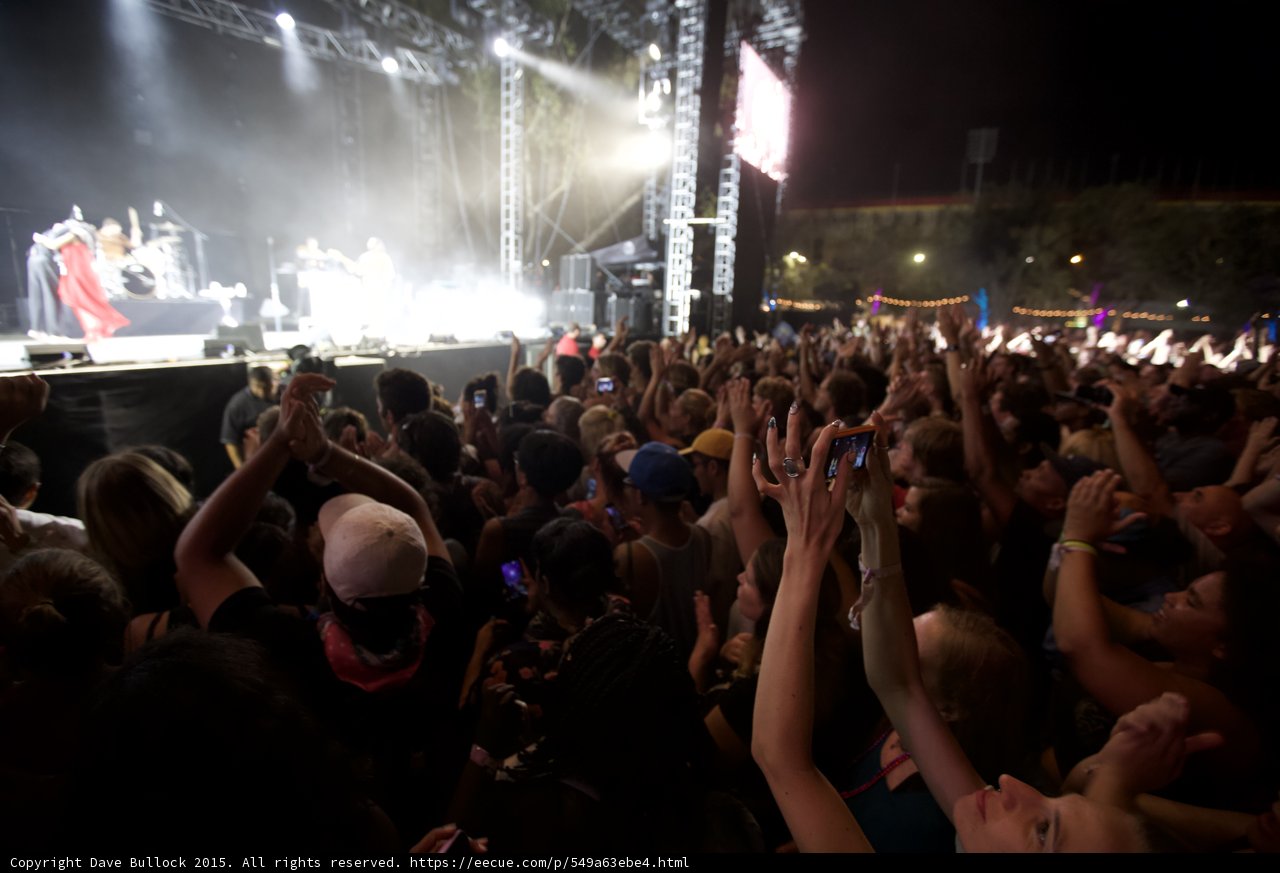 FYF Fest Wide Crowd Stage Solange Red Dress Phone Recording Video Screen Night