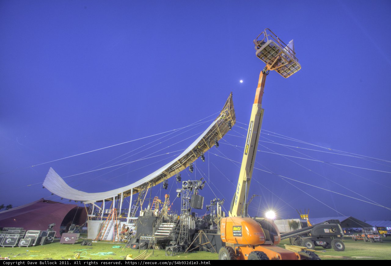 Tent Lifted by Large Crane at Coachella Festival
