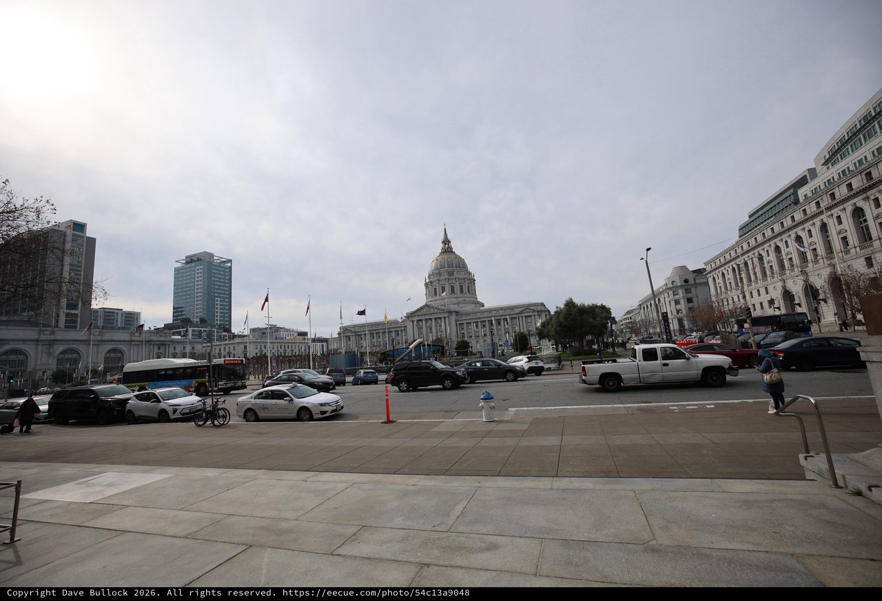 San Francisco City Hall Plaza on Overcast Evening