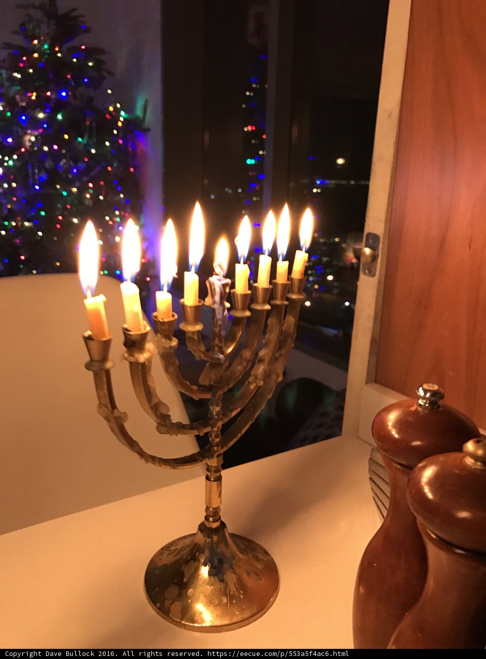 A Holiday Fusion: A Menorah and Christmas Tree Collide