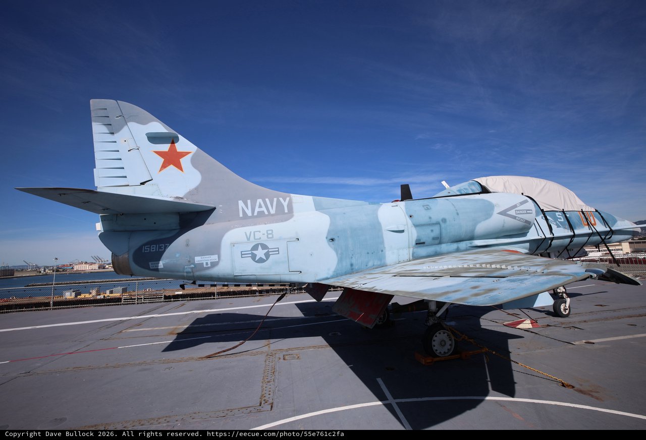 US Navy Fighter Jet on USS Hornet Aircraft Carrier