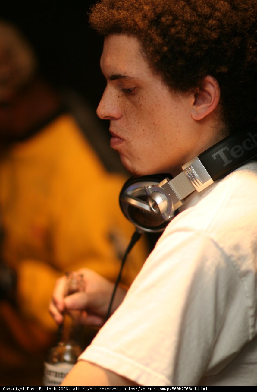 Jamming out with his headphones