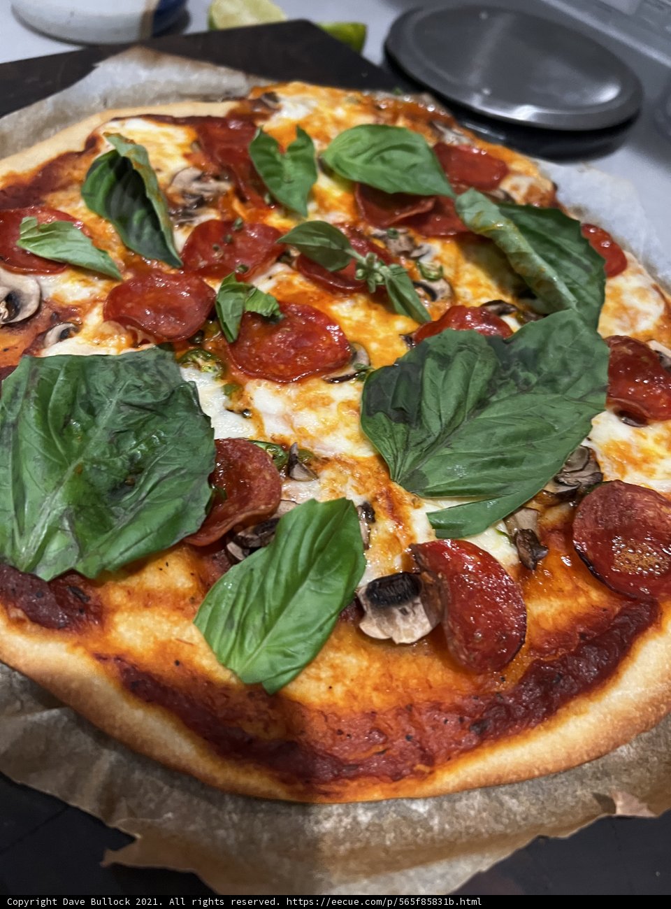 Pepperoni Mushroom Basil Pizza