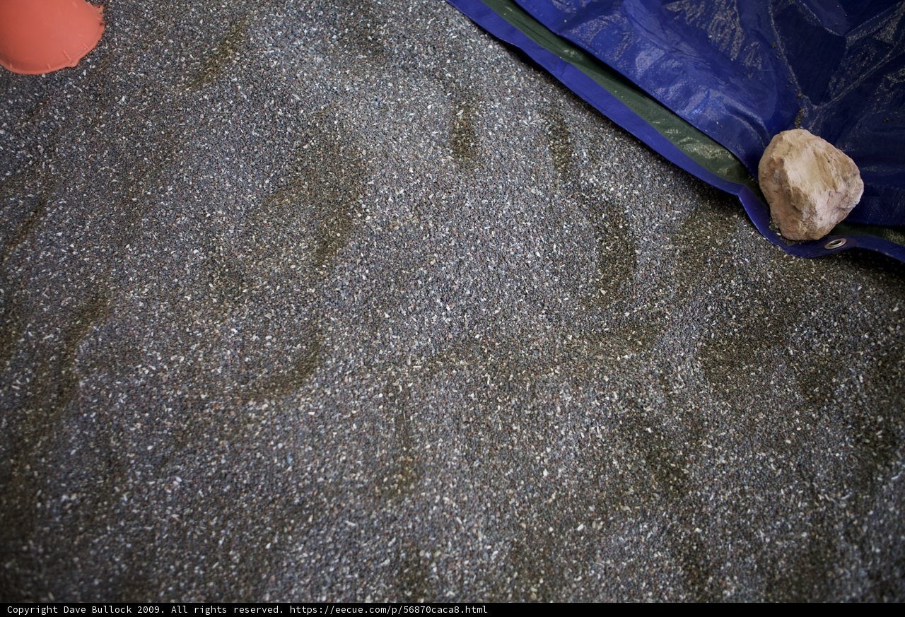 A Rock and a Tarp on Gravel Flooring