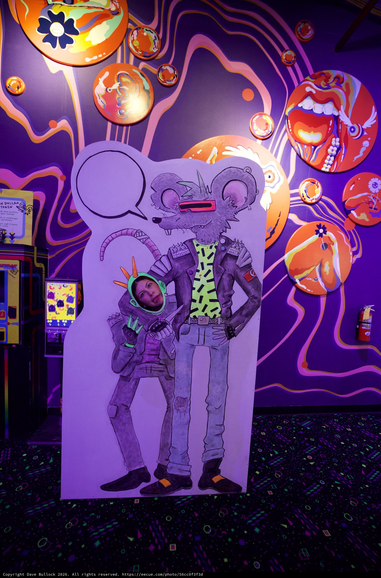 Psychedelic Rat Character Cutout at Meow Wolf Installation