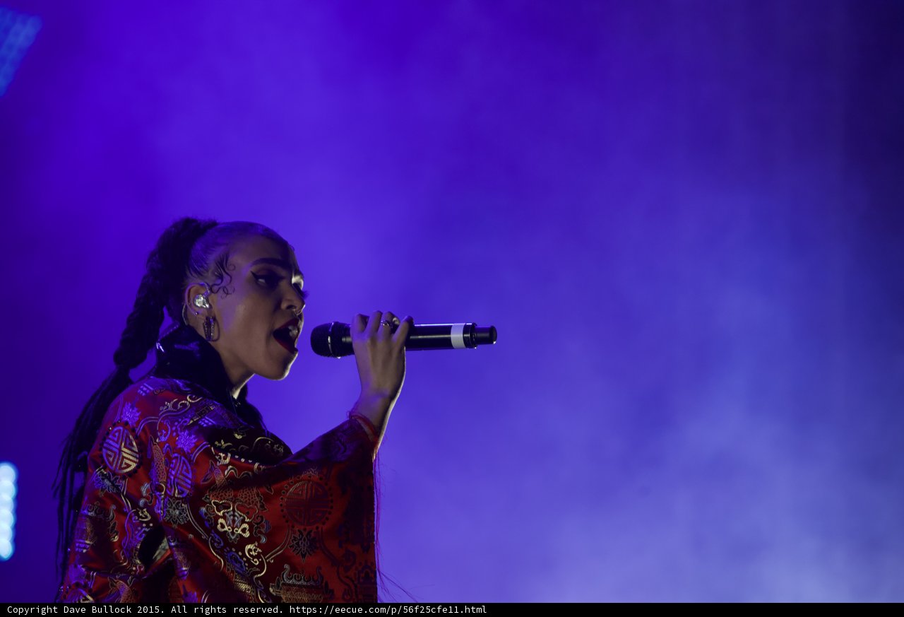 FKA twigs Stunning Profile Portrait Singing Baby Hairs Swirls Hoop Earrings Red Lipstick Black Choker Braided Ponytails Kimono Gold Chinese Patterns Rings Purple Haze LED Panel