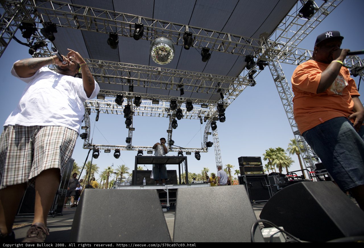 Two Men Performing on Stage at Coachella Music Festival