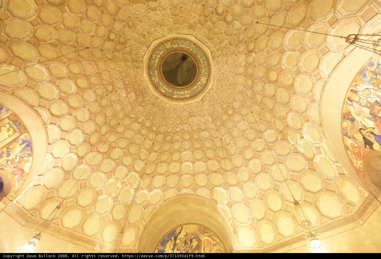 Illuminated Dome and Painted Vault Ceiling in Wilshire Temple
