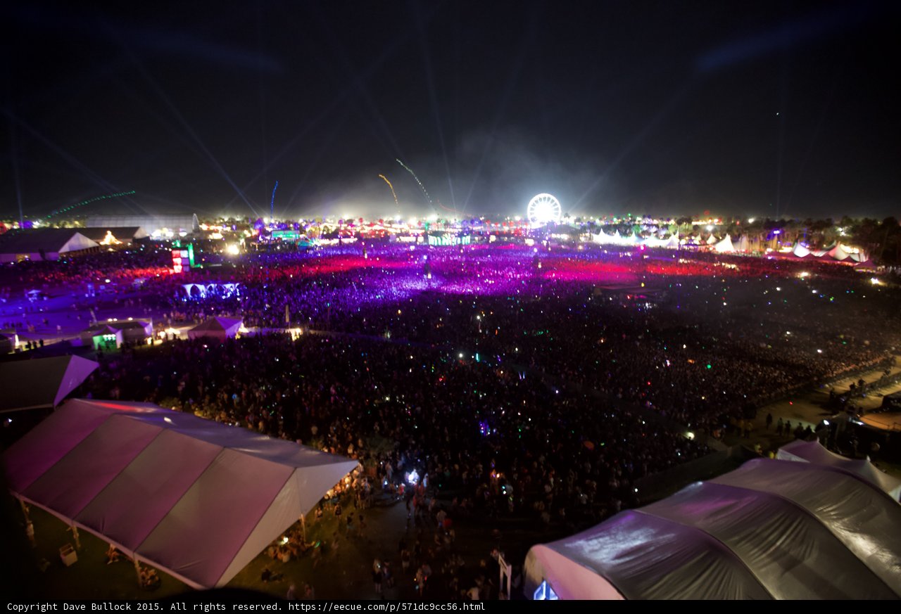 Night Lights and Crowds at Coachella Festival