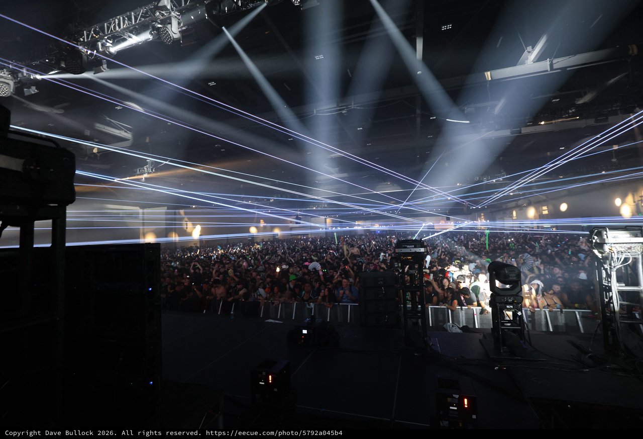 Laser Light Storm Over Massive Dance Music Crowd