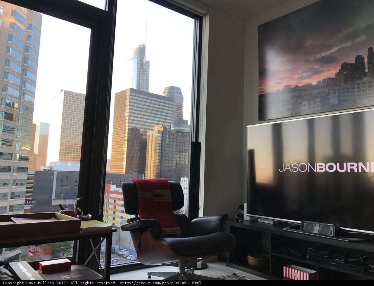 Living Room Entertainment Center with Large Window View