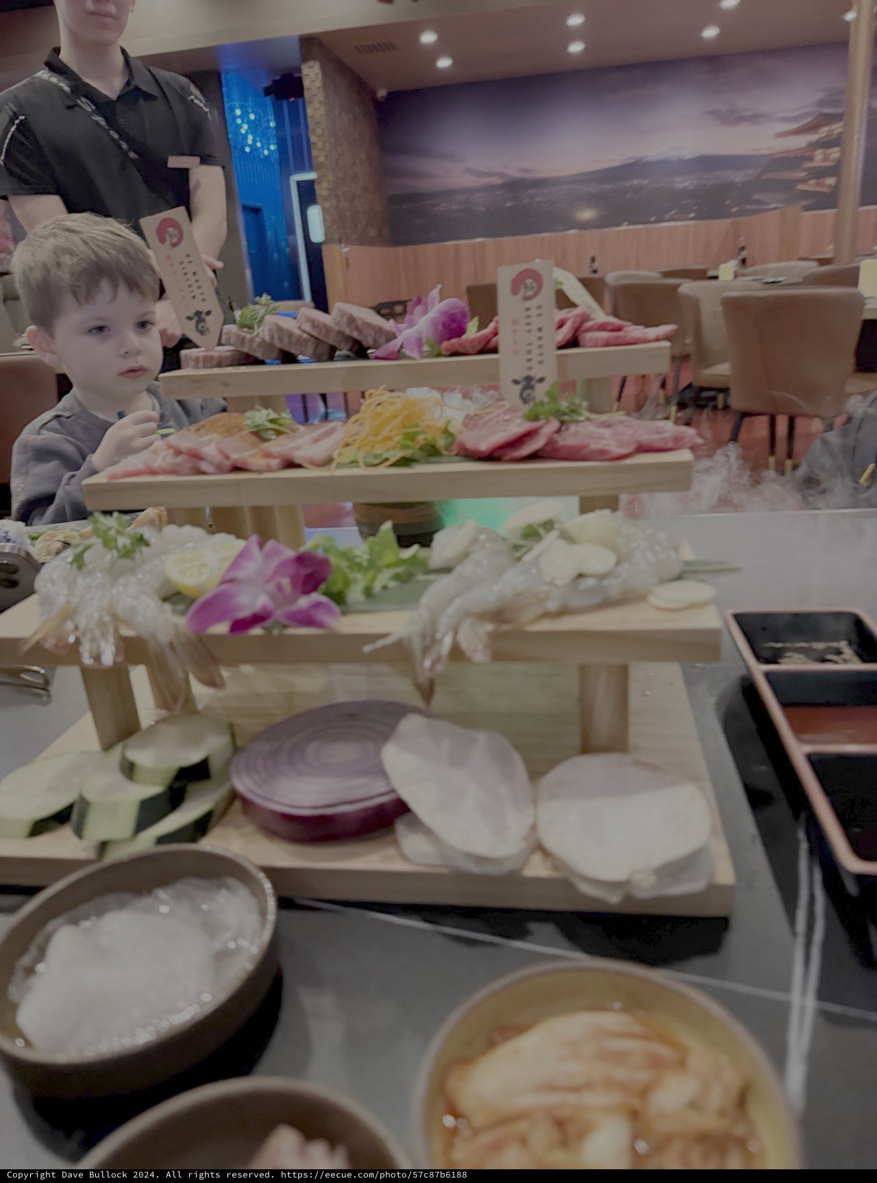 Child at Japanese Sashimi Restaurant Counter