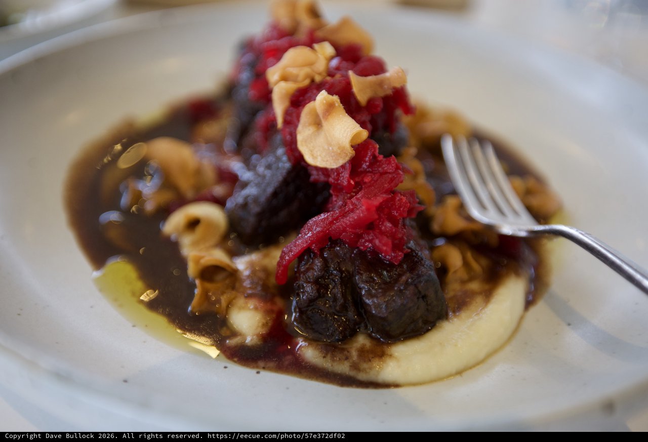 Gourmet Meatballs with Beet Puree and Crispy Garnish
