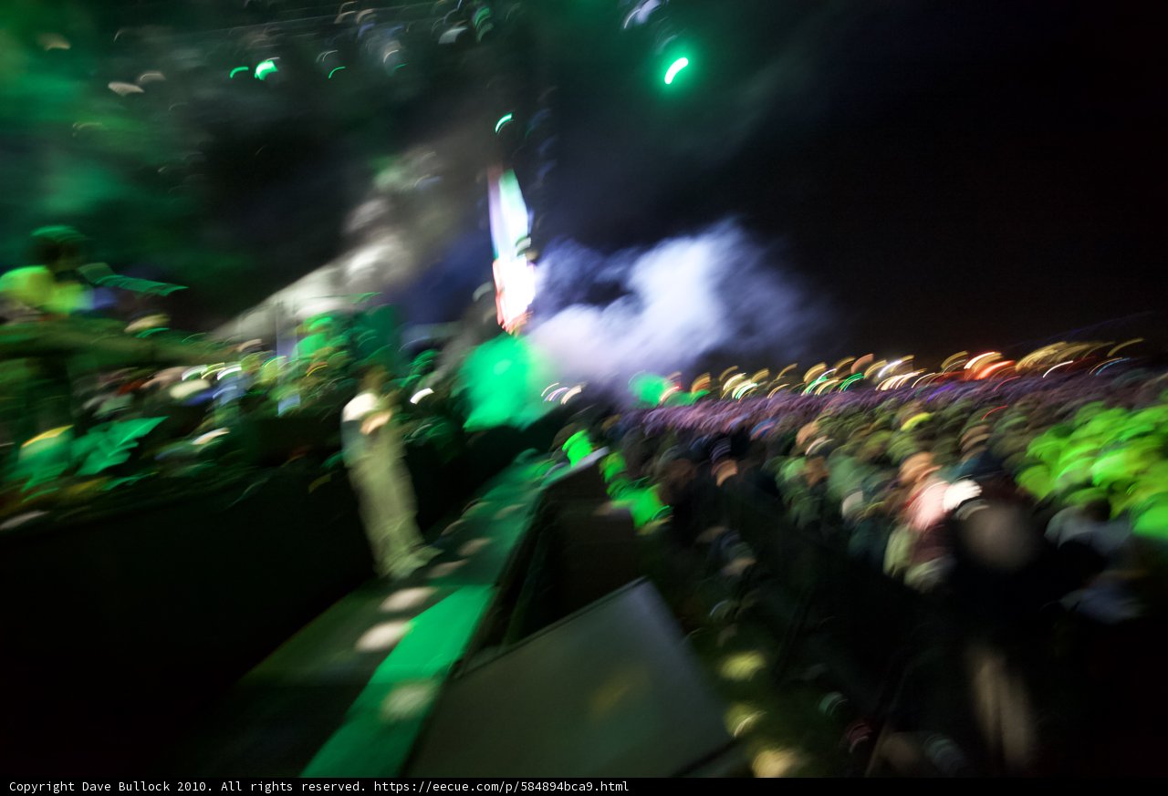 Vibrant Green Lights Illuminate Energetic Crowd at 2010 Cochella Friday Concert