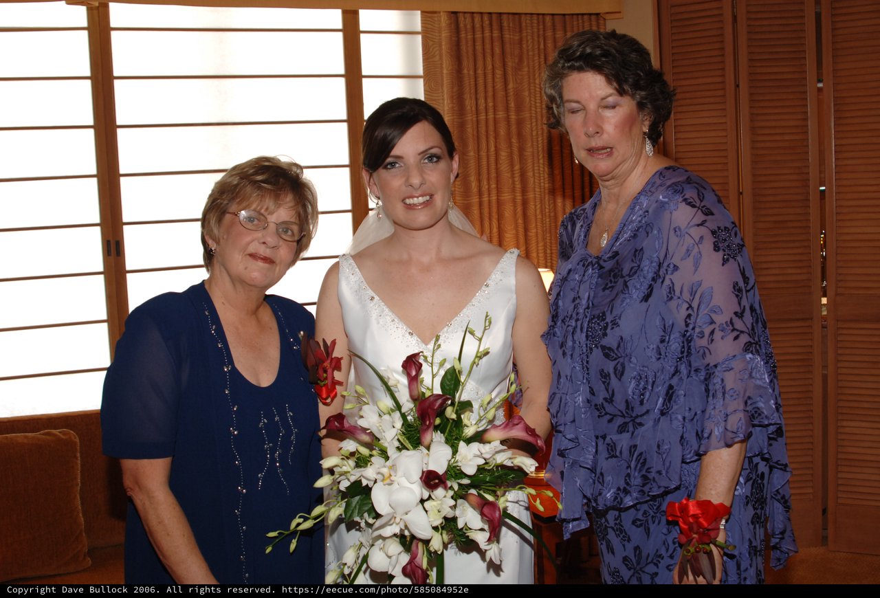 Bride Poses with Two Women on Wedding Day