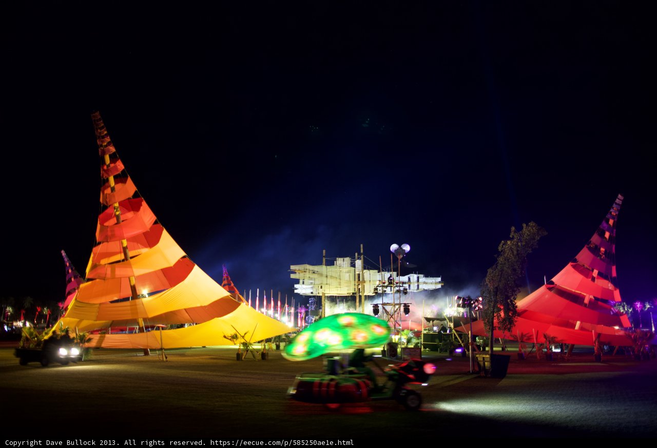 Colorful Tent and Car at Night